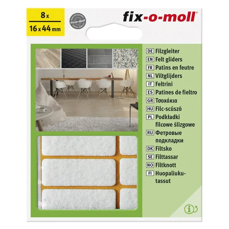Fix-O-Moll White Rectangular Felt Gliders – 16 Mm × 44 Mm, Adhesive 1