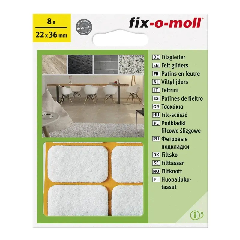 Fix-O-Moll White Rectangular Felt Sliders – 22 Mm × 36 Mm, Self-Stick 1