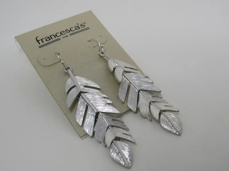 Francesca’S Dangle Silver Leaf Earrings With Fishhook Backs For Women 1