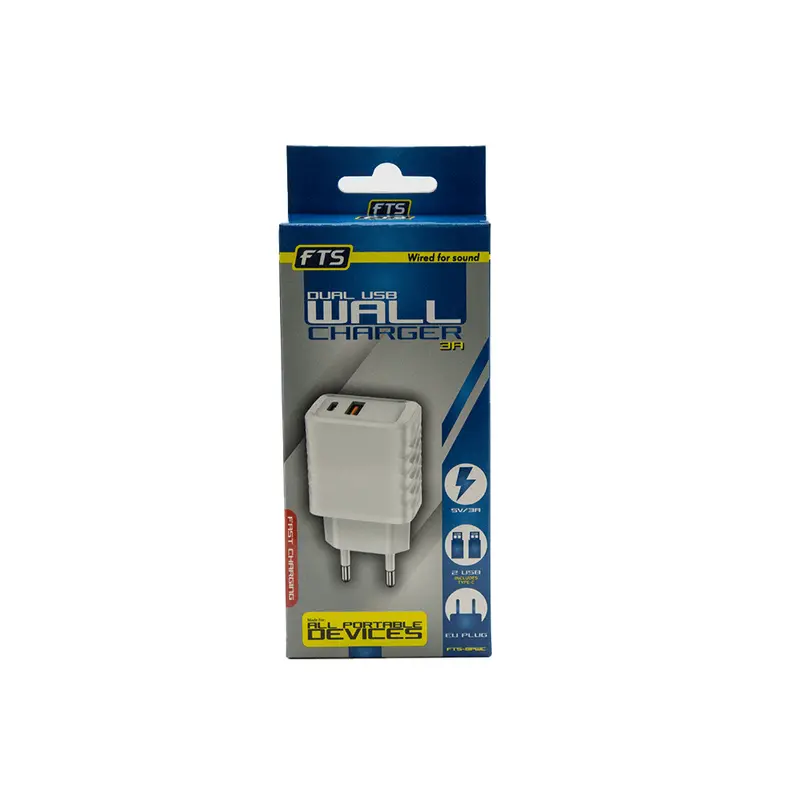Fts Fts-8Pwc Dual-Port 20W Usb-A/Usb-C Wall Charger (5V/3A) 1