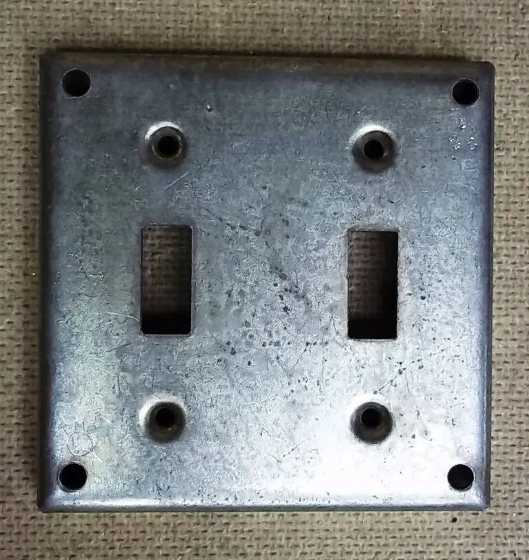 Galvanized Steel 4-Inch Square Two-Gang Two-Switch Cover Plate (New) 1
