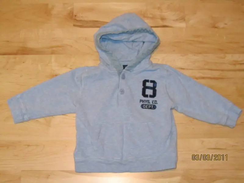 Gap Boys’ Blue Athletic Hoodie – Toddler 12–18 Months, Vintage Varsity Style (Used) 1