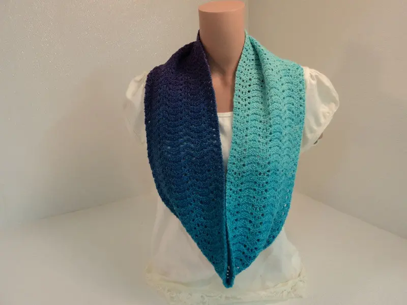 Handcrafted Teal-Blue-Purple Ombre Lace Cowl Wrap – 100% Wool, Adult Female – Brand New, Tag-Free 1