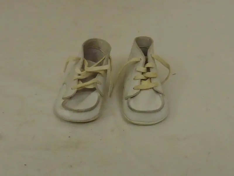 Handmade Vintage-Inspired Infant Shoes – 4" × 2" White Leather-And-Plastic Booties 1