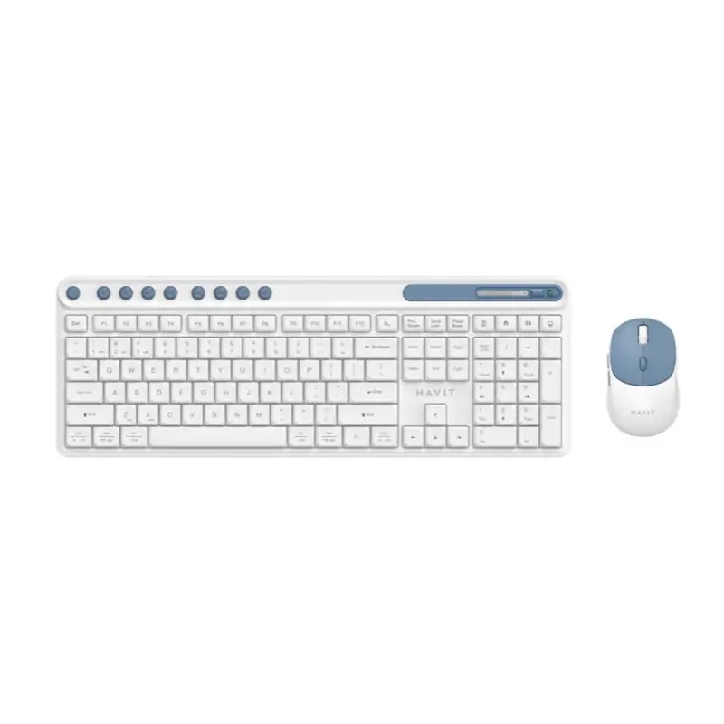 Havit Hv-Kb271Wb Wireless Keyboard And Mouse Combo – White & Blue Ergonomic Set 1