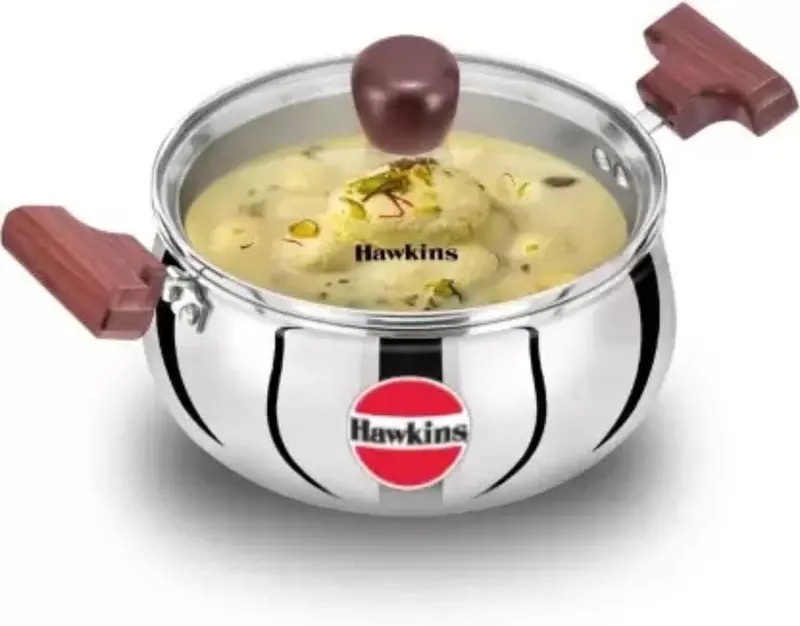 Hawkins 2L Tri-Ply Stainless Steel Cook-N-Serve Handi – Induction-Compatible With Glass Lid 1