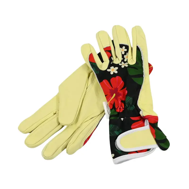 Hibiscus Print Gardening Gloves – Breathable Cotton Blend 1