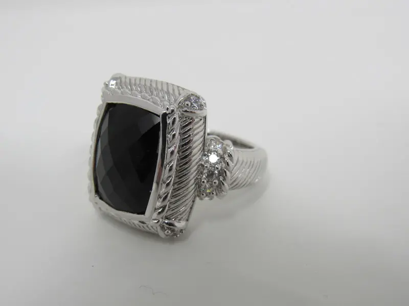 Judith Ripka Black Gemstone Ring In Solid Sterling Silver – Size 8 1