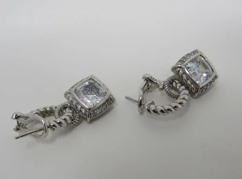 Judith Ripka Dangle Hoop Earrings With Clear Crystals In Sterling Silver 1