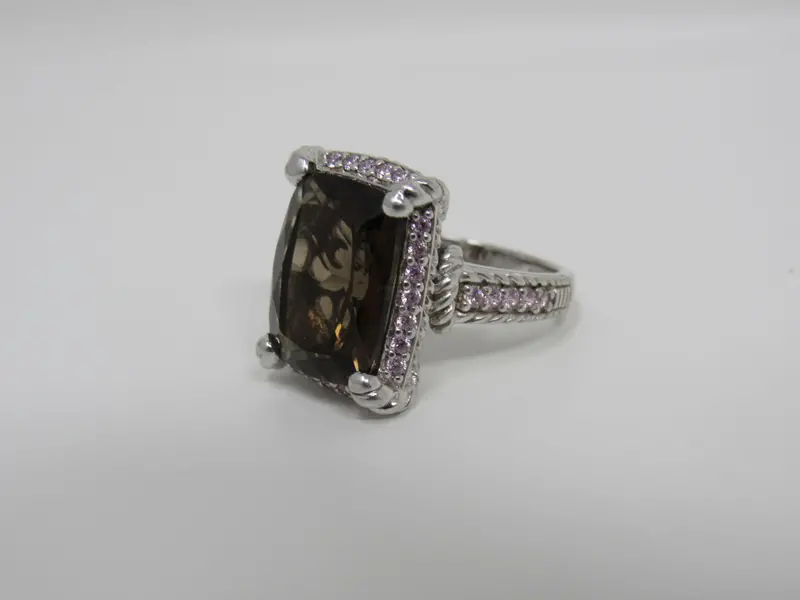Judith Ripka Mixed-Gem Ring In Brown, Pink & Silver – Size 8 1