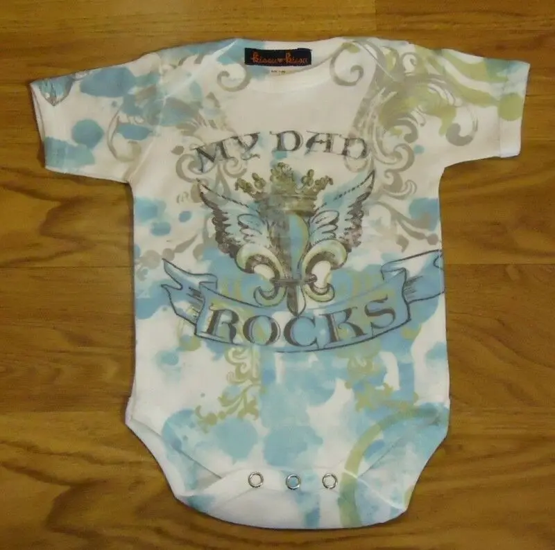 Kissu Kissu One Piece Infant Bodysuit For Boys, 3-6 Months, Soft Cotton 'My Dad Rocks' Design – Pre-Owned 1