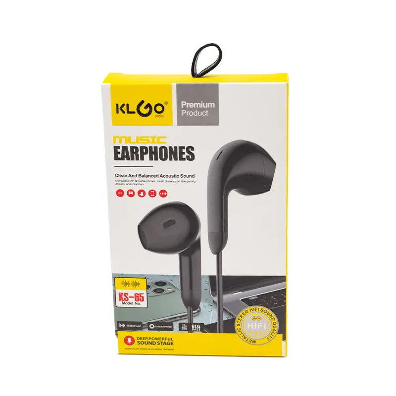 Klgo Ks-65 In-Ear Earphones – Sleek Black Design 1