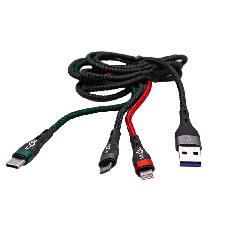 Klgo S-680 Tri-Connector Fast Charging Cable (Usb-C/Lightning/Micro-Usb) 1