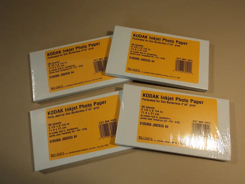 Kodak Premium Inkjet Photo Paper – 4.5" × 8.25", 50 Sheets × 4 Packs – White Glossy 1