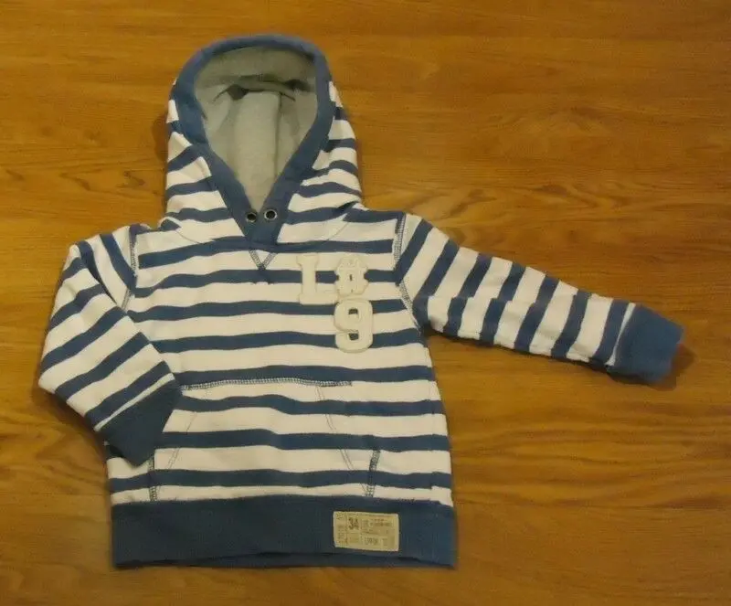 L.O.G.G. H&M Toddler Hooded Sweatshirt, Sizes 12–24 Months – Striped Cotton, Style L#9, Pre-Owned 1