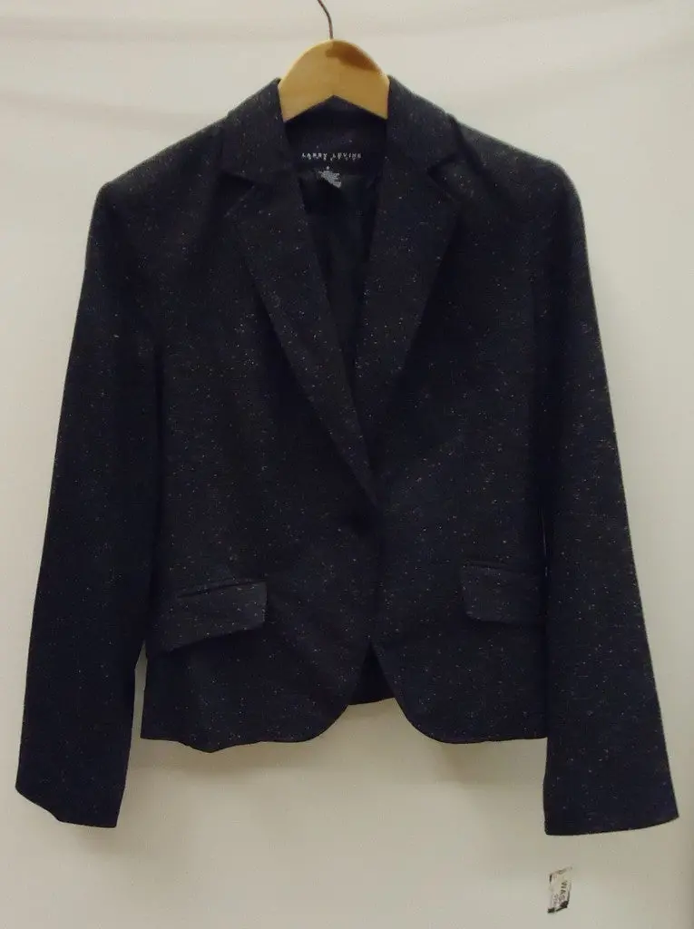 Larry Levine Tweed Blazer – Black Wool-Polyester Blend, Size 8, With Original Tags 1