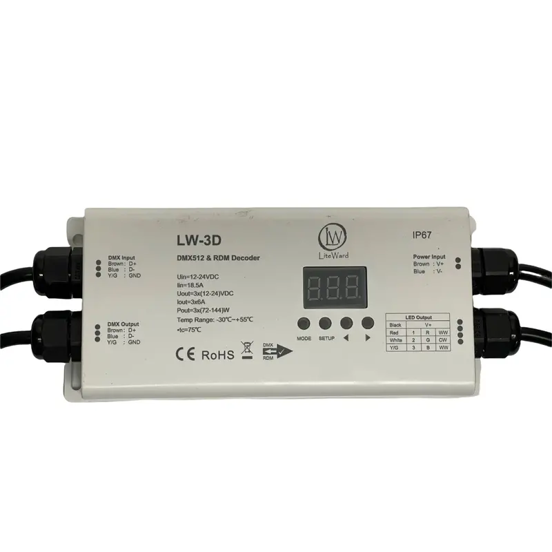 Liteward Lw-3D 3-Channel Dmx Decoder — Ip67 Waterproof, 12–24V, 6A Per Channel For Led Strips 1