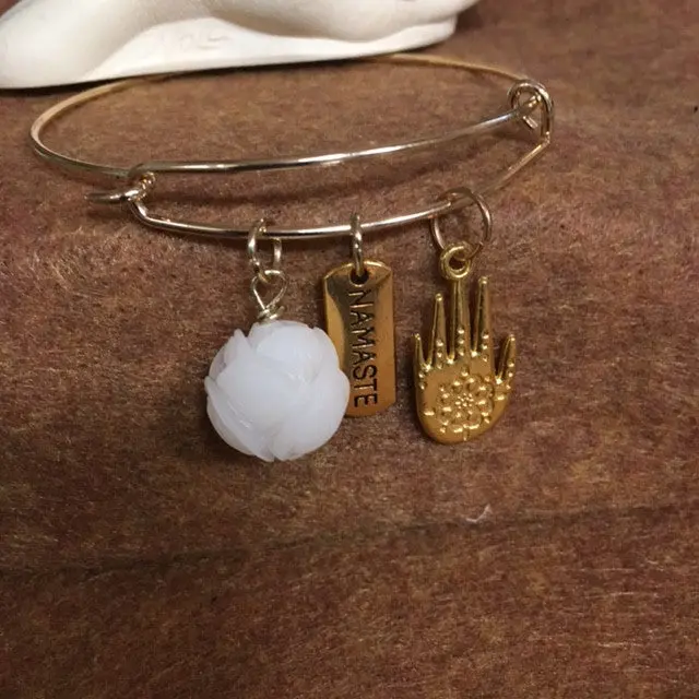 Lotus And Healing Hand Charm Bracelet With Namaste Motif 1