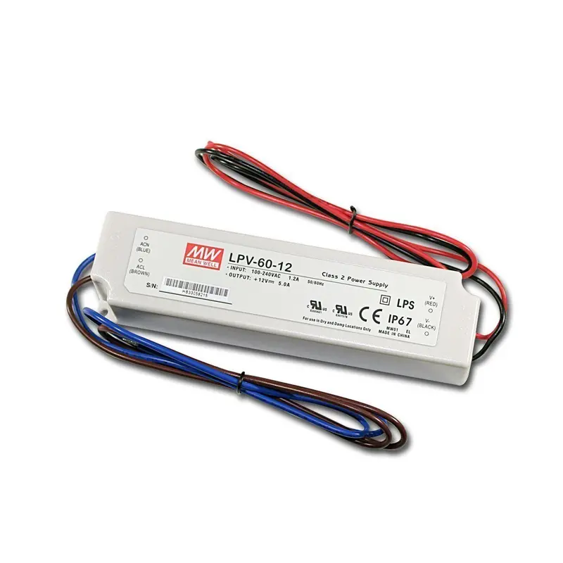 Mean Well Lpv-60-12 Sealed Ip67 Led Driver – 12V, 5A, Panel-Mount Ac/Dc Power Supply 1