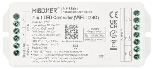 Miboxer 2-Channel Wifi + 2.4Ghz Led Dimmer – 20A Max Output (Pw2) 1