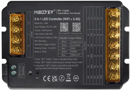 Miboxer 5-Channel Wifi + 2.4Ghz Led Controller – 30A Max Output (Hw5) 1