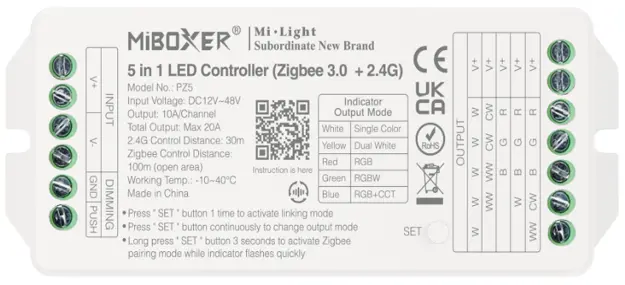 Miboxer Pz5 Zigbee 3.0 + 2.4Ghz Led Controller – 5-In-1, Max 20A Output 1