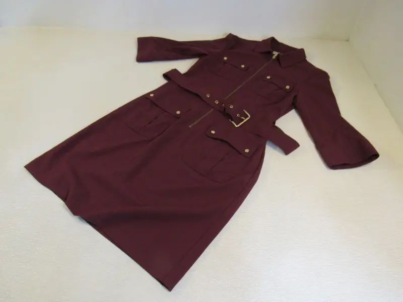 Michael Kors Maroon Zip-Front Dress – Women'S Size S, Modern Tailored Fit 1