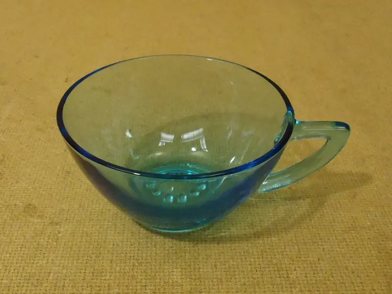 Mid-Century Modern Blue Glass Tea Cup – Designer Vintage, 4" Diameter, 2" Height 1