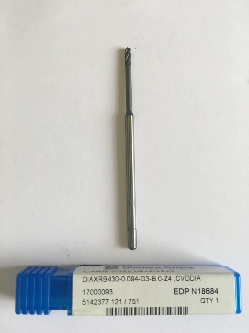 N18684 3/32" X 1/8" X 9/32" X 3" Carbide End Mill – 4-Flute, Ball Nose, Direct-Connect 1