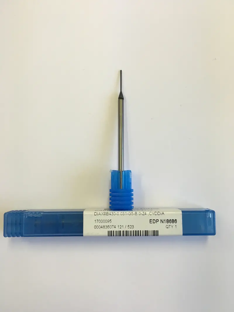 N18686 Precision Carbide End Mill – 1/32" Diameter, 1/8" Cutting Length, 3/32" Shank, 3" Overall Length, 4-Flute, Ball Nose, Dc Coated 1