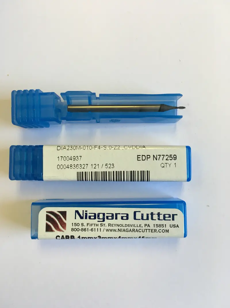 N77259 Precision Carbide End Mill – 1Mm Diameter, 3Mm Cutting Length, 4Mm Overall Length, 45° Helix, 2-Flute, Square End, Dc Coated 1