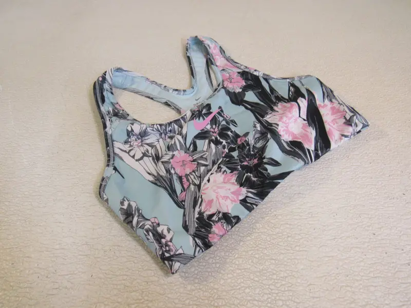 Nike Dri-Fit Sports Bra – Blue With Black/Pink/White Accents, Racerback, Women’S Size M, Pre-Owned 1