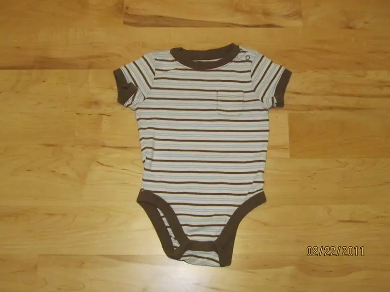 Old Navy Infant One-Piece Outfit, Sizes 6–12 Months – Blue And Brown Striped, Pre-Owned 1