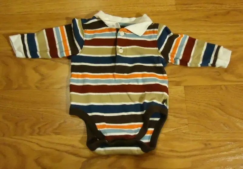 Place Polo-Style Cotton One-Piece Outfit For Newborn Boys (0–3 Months), Multicolor Striped Design – Pre-Owned 1