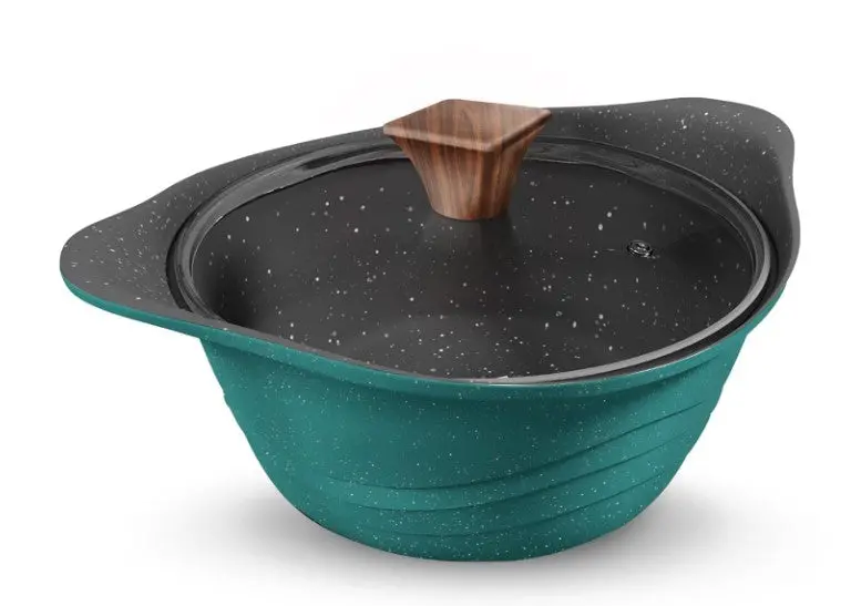 Preethi Artistic Die-Cast 24Cm Non-Stick Kadai – Ocean Green, Cook-And-Serve, Glass Lid 1