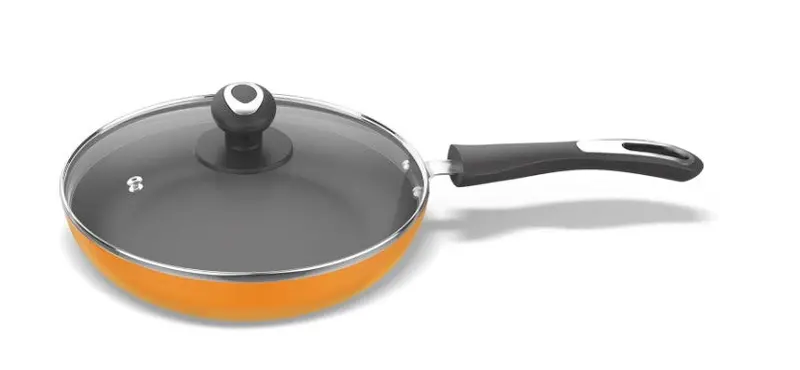 Preethi Dura Non-Stick 24Cm Fry Pan – Turmeric Yellow, Glass Lid, Stovetop Versatile 1