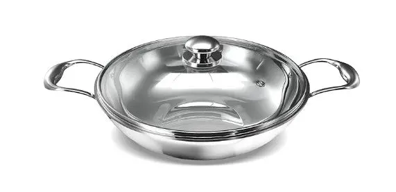 Preethi Metallica Triply Stainless Steel 28Cm Kadai – Glass Lid, Induction & Gas Compatible 1