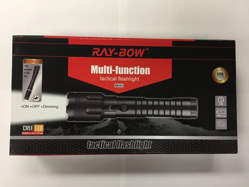 Ray-Bow Rb311 Tactical Led Flashlight Combo – 200-Lumen Rechargeable Torch + Penlight, Dual-Voltage 100–240V 1