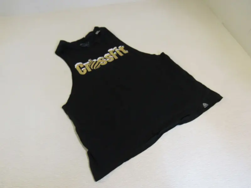 Reebok Black Athletic Top For Women – Gold Logo Detail, Size S, Sporty Casual, Pre-Loved 1