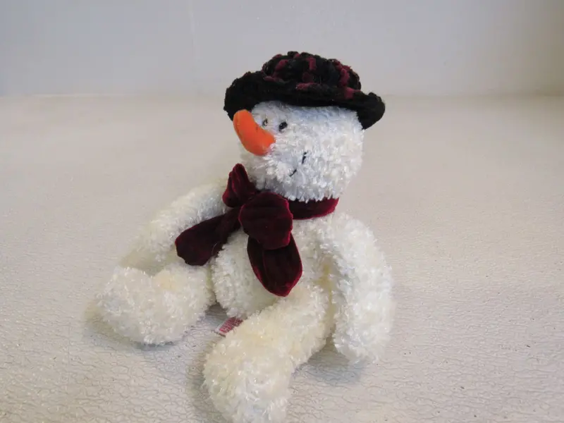 Russ Freezy Snowman Plush – Cream-Colored With Red Velvet Bow – Charming Holiday Figure (101436, Gently Used) 1