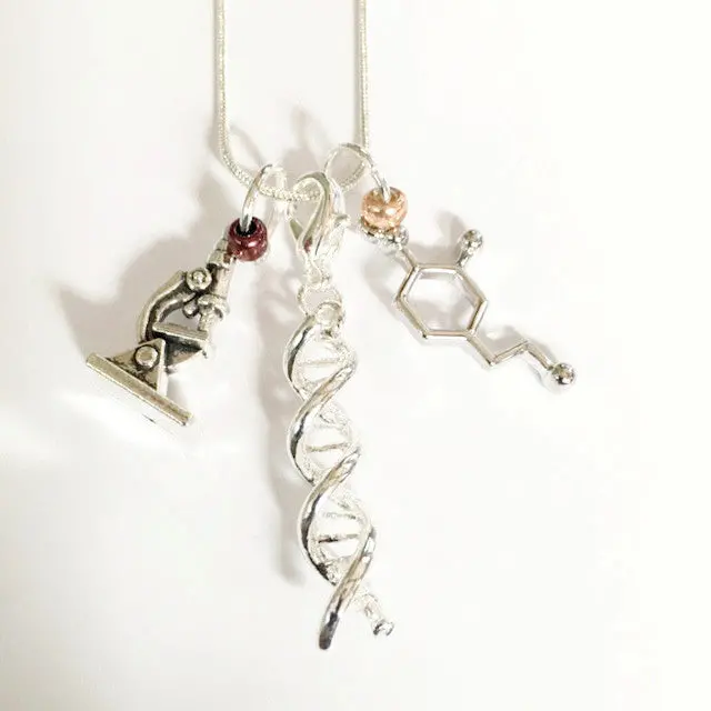 Scientific Dna Molecule Pendant Necklace With Microscope Detail 1