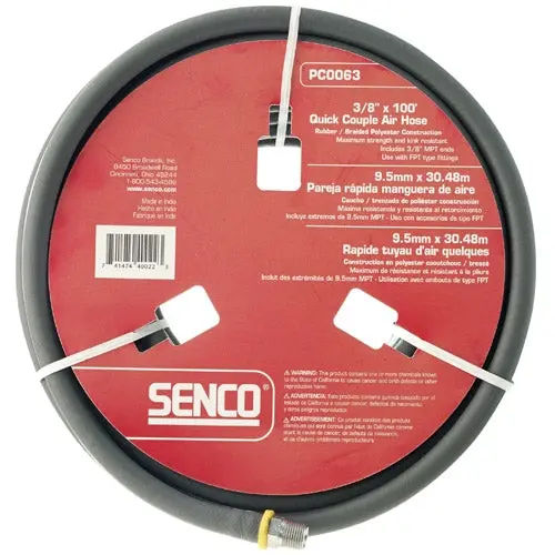Senco Air Hose Assembly – 3/8" Id X 50 Ft Rubber Hose With 1/4" Coupler And Plug 1