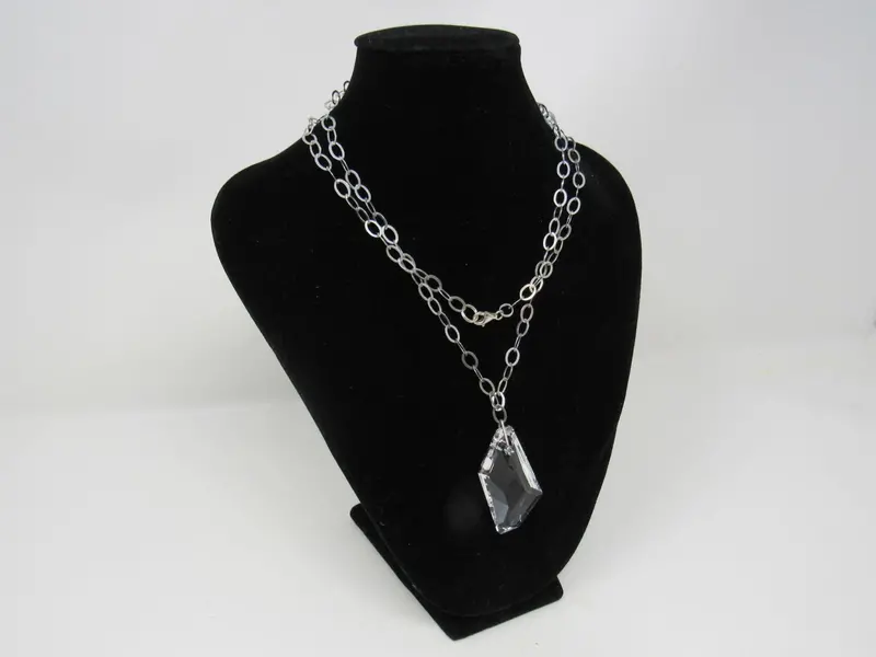 Silver Chain Link Necklace With Clear Pendant – Women'S Designer Jewelry 1