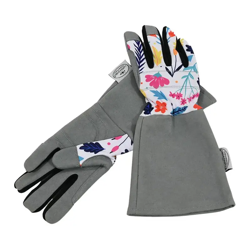 Spring Fling Gauntlet Garden Gloves – Reinforced Leather Work Gloves 1