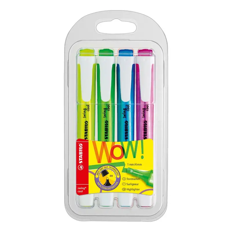 Stabilo Swing Cool Highlighter Set – 4-Piece Bright & Smear-Resistant Kit 1