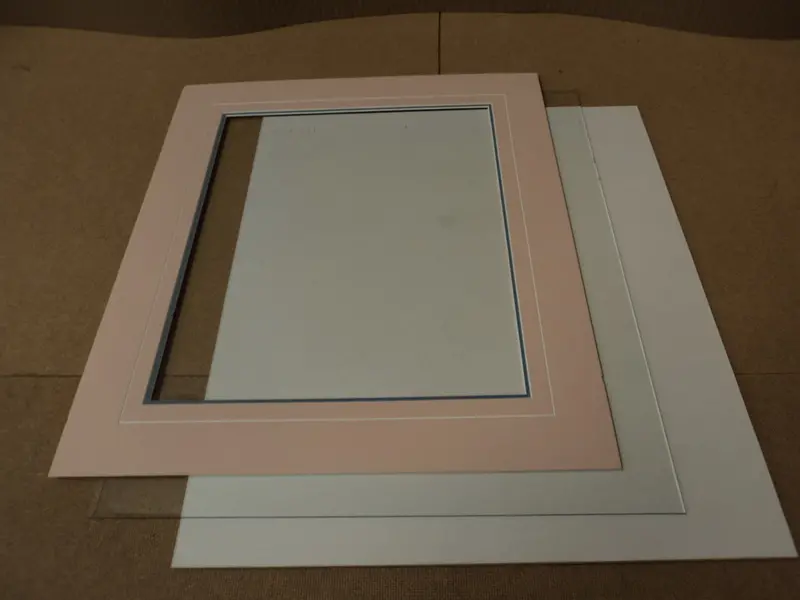 Standard Double Matting Kit With Glass & Backing – 17" × 19.5", Rose & Blue Accents, Pre-Owned 1