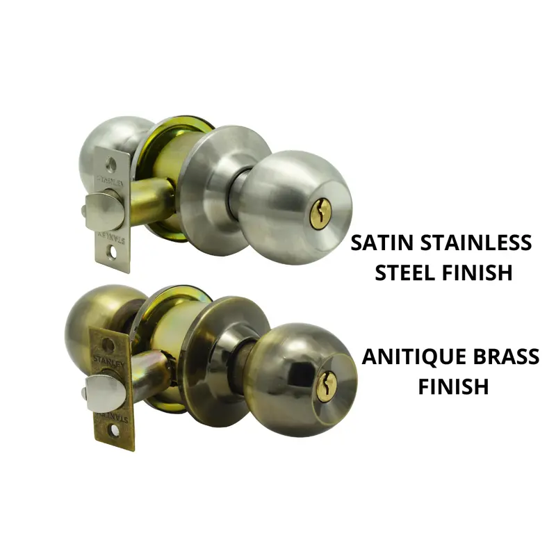 Stanley Bola Cylindrical Door Knob – 60Mm Backset Entrance Handle (Satin Stainless Steel Or Antique Brass) 1