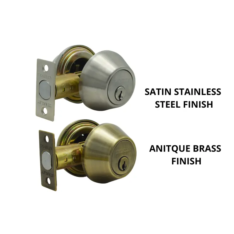 Stanley Double-Cylinder Deadbolt – 60/70Mm Backset With Satin Stainless Steel Or Antique Brass Finish 1