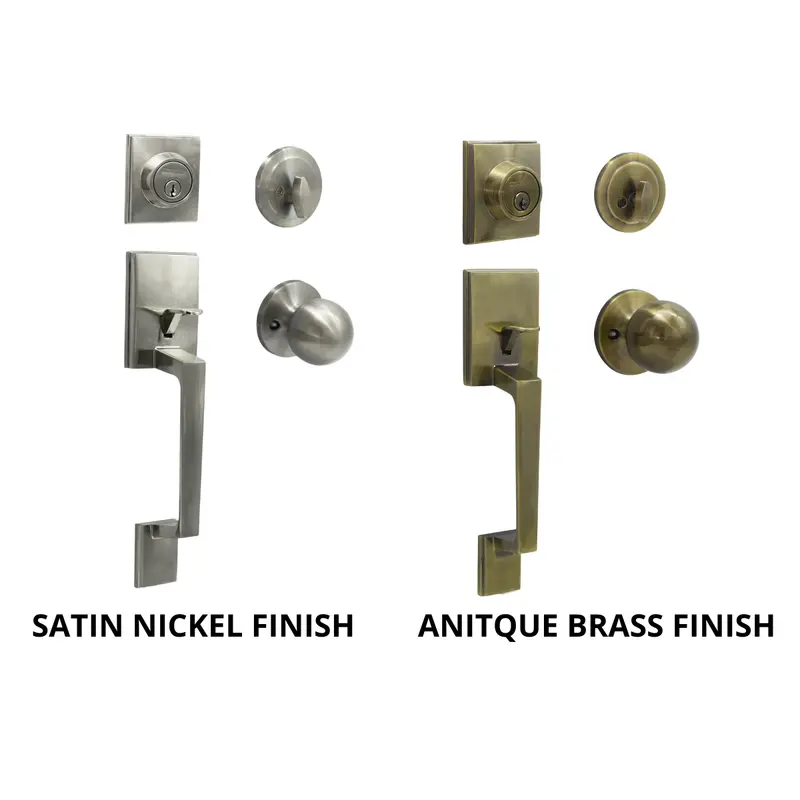 Stanley Houston Entrance Handleset – Single-Cylinder Configuration, 60/70Mm Backset (Satin Nickel Or Antique Brass) 1