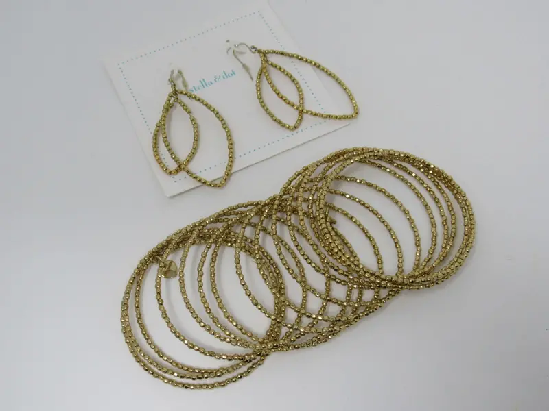 Stella & Dot Gold-Tone Matching Earrings And Stretch Bracelet Set For Women 1